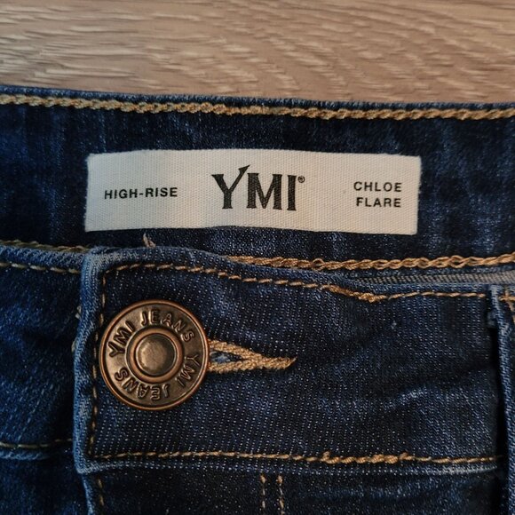 YMI Jeans Size 31 Chloe Flare High Rise Fray Hem Medium Wash Western Boho - Picture 3 of 10